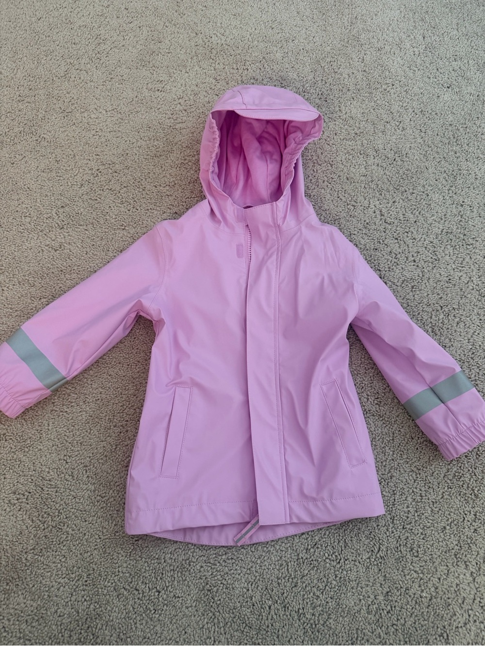 Cat & Jack Pink Hooded Kids Raincoat with Reflective Sleeve Bands